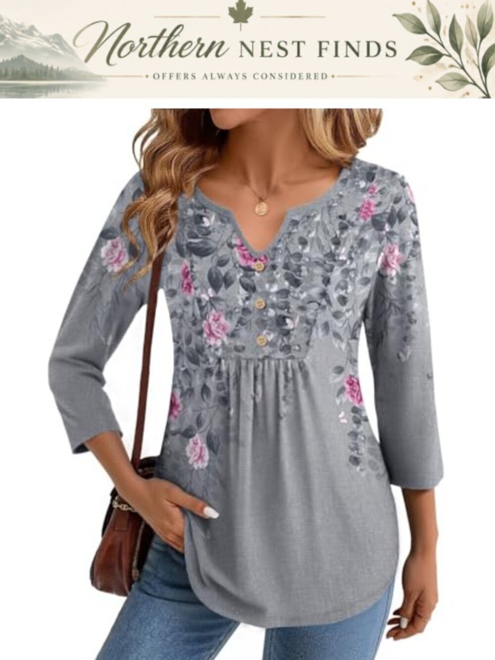 Womens 3/4 Sleeve V Neck Pleated T Shirt Business Work Blouse Basic Tee